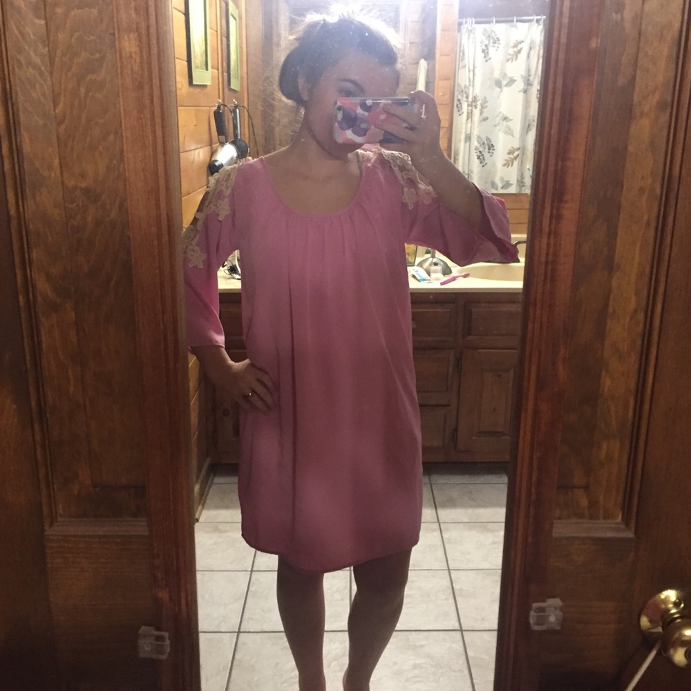 Pink Crochet Open Shoulder Dress